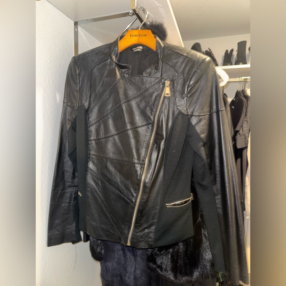 Bebe Classic Black Leather Jacket - W/ Hanger